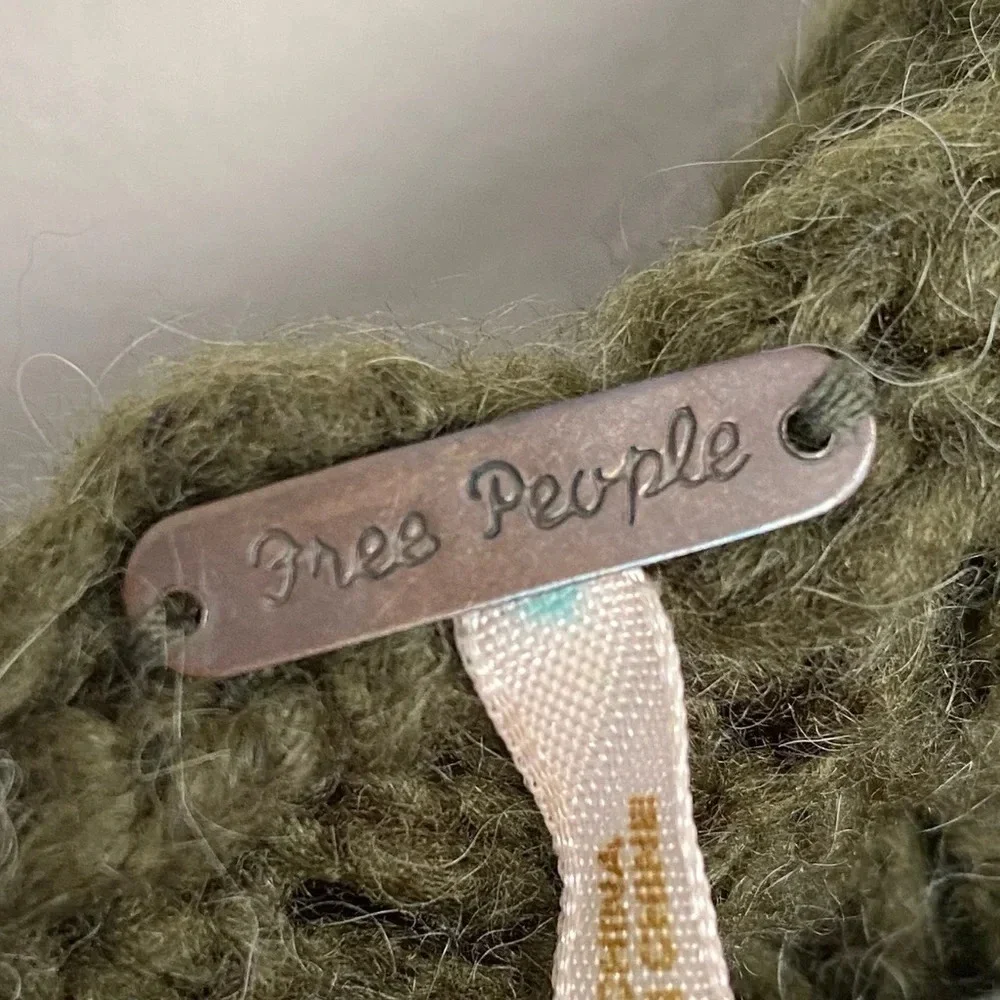 Free People, Hooded Open Knit Short Sleeve‎ Sweater Top, Olive, Army Green